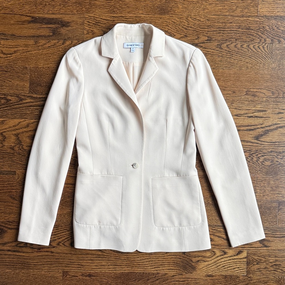 Elizabeth and James Light Cream Single-Button Crepe Tailored Blazer